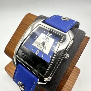 Nexus Blue Square Quartz Watch Silver Tone Case Blue Strap